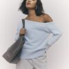 Blå långärmad asymmetrisk fluffig topp