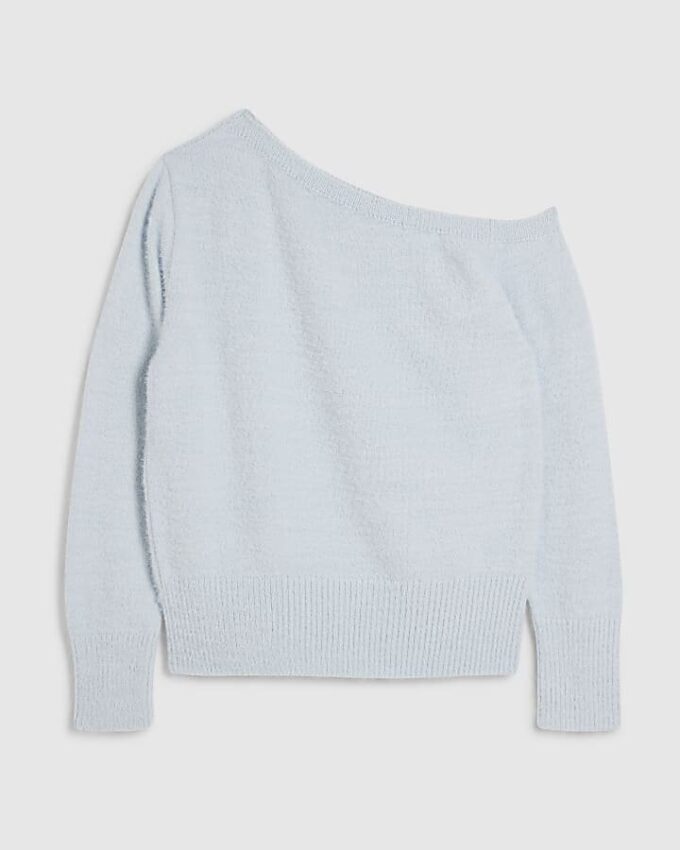 Blå långärmad asymmetrisk fluffig topp