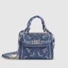 Blå mini-broderad crossbody-väska