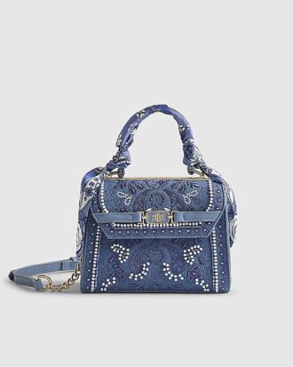 Blå mini-broderad crossbody-väska