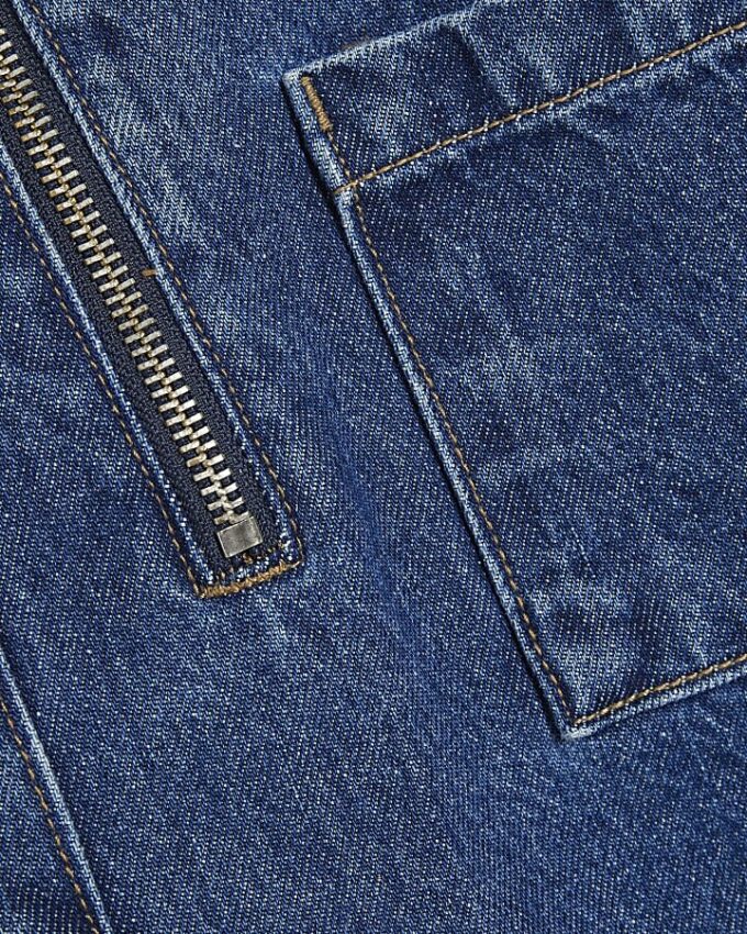 Blå miniklänning i denim med dragkedja fram