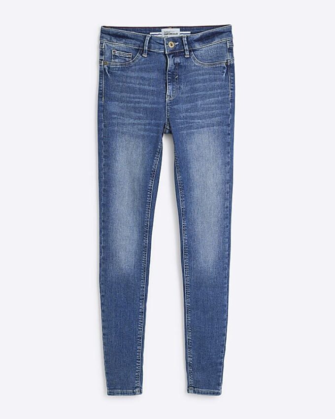 Blå Molly Bum Sculpt Skinny Jeans med medelhöjd