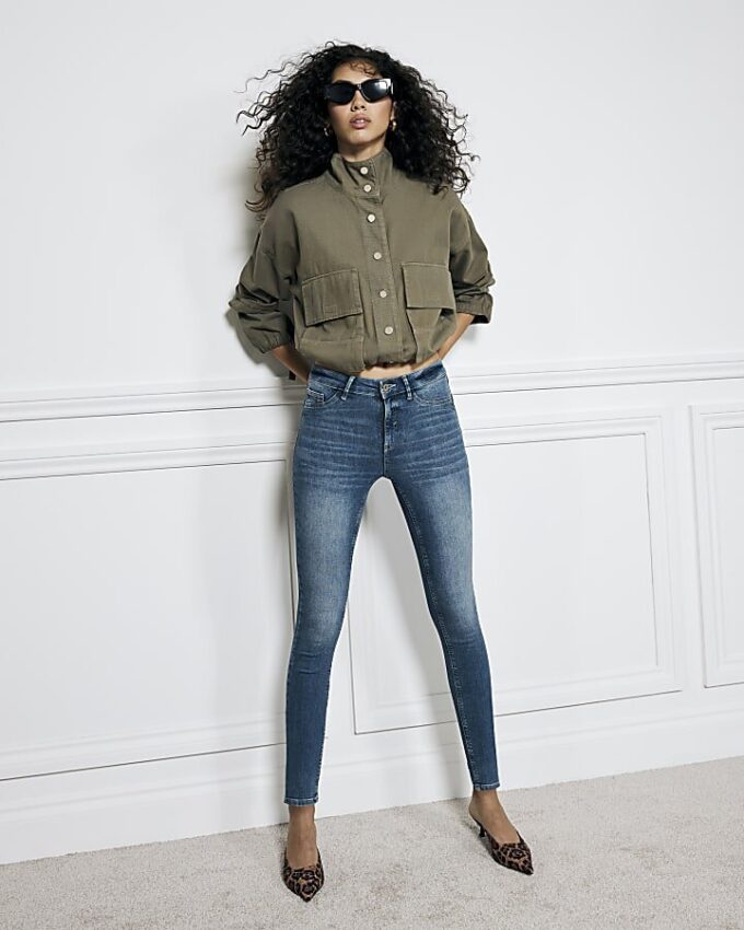 Blå Molly Bum Sculpt Skinny Jeans med medelhöjd