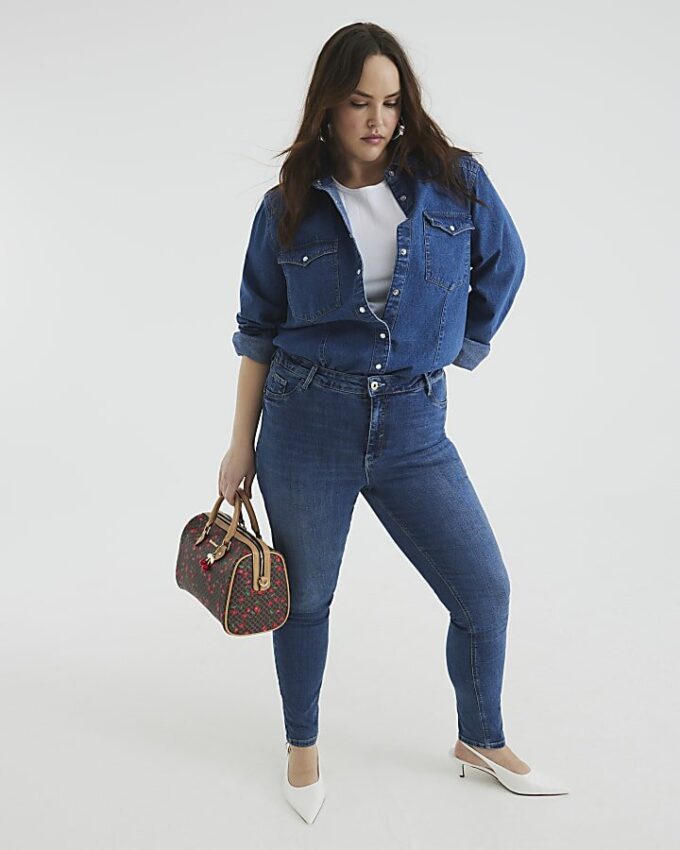 Blå Molly Bum Sculpt Skinny Jeans med medelhöjd