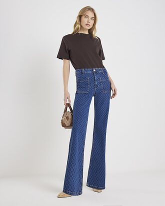 Blå Monogram Relaxed Flare Jeans