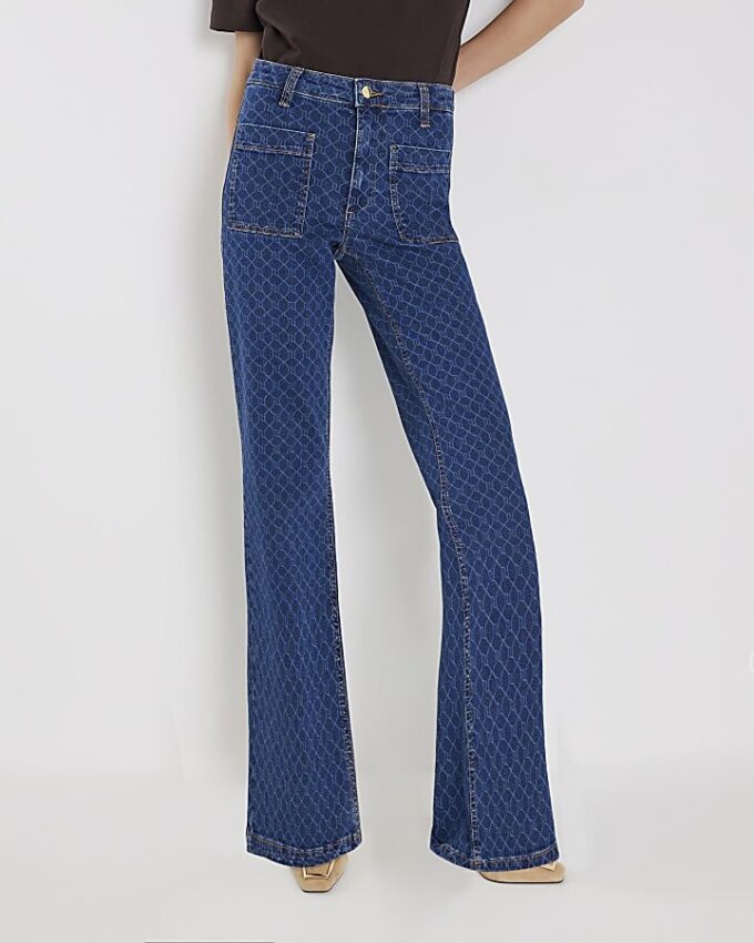 Blå Monogram Relaxed Flare Jeans