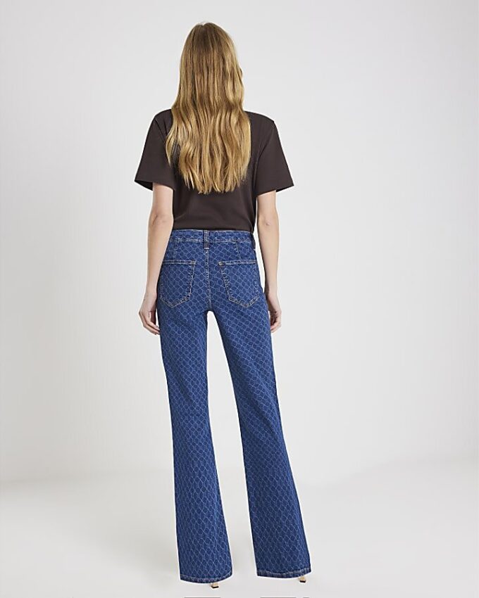 Blå Monogram Relaxed Flare Jeans