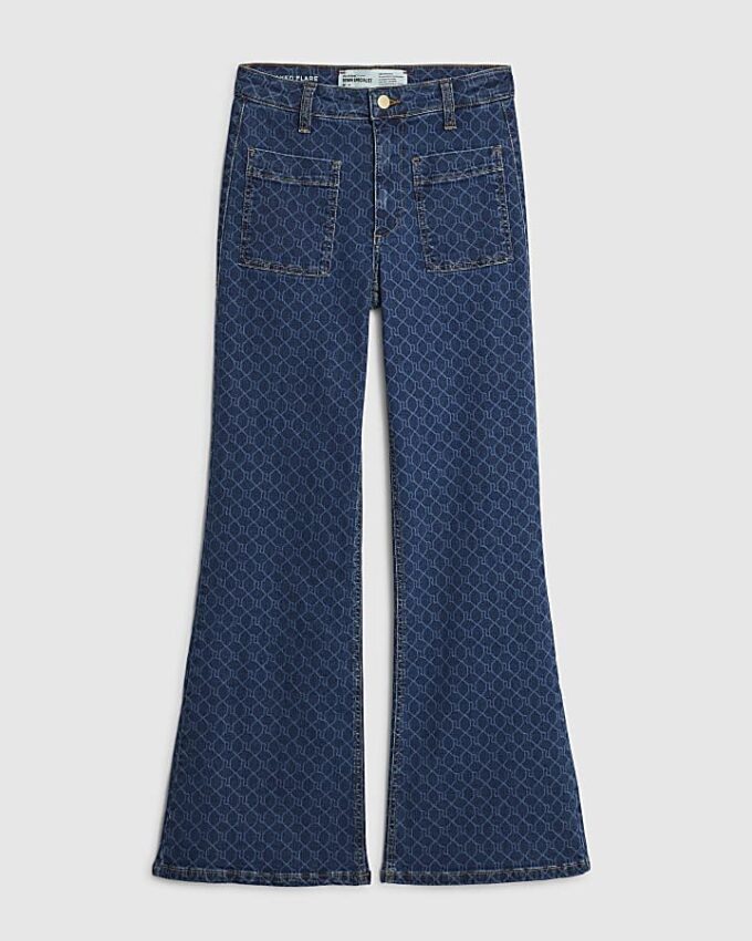 Blå Monogram Relaxed Flare Jeans