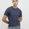 Blå muskelpassad texturerad stickad T-shirt