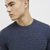 Blå muskelpassad texturerad stickad T-shirt