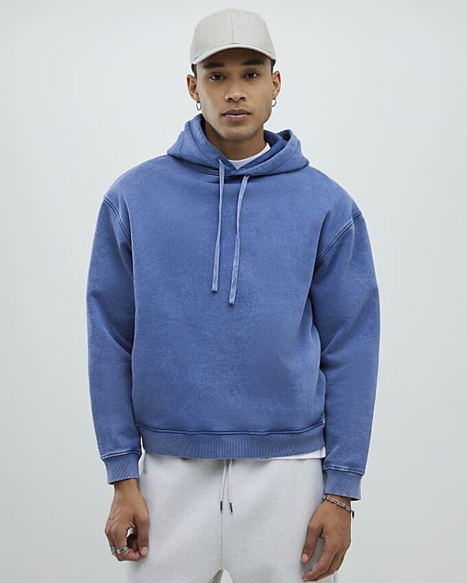 Blå oversized hoodie med japansk orm