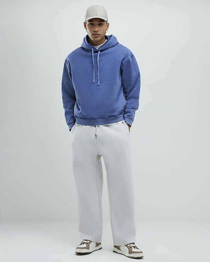 Blå oversized hoodie med japansk orm