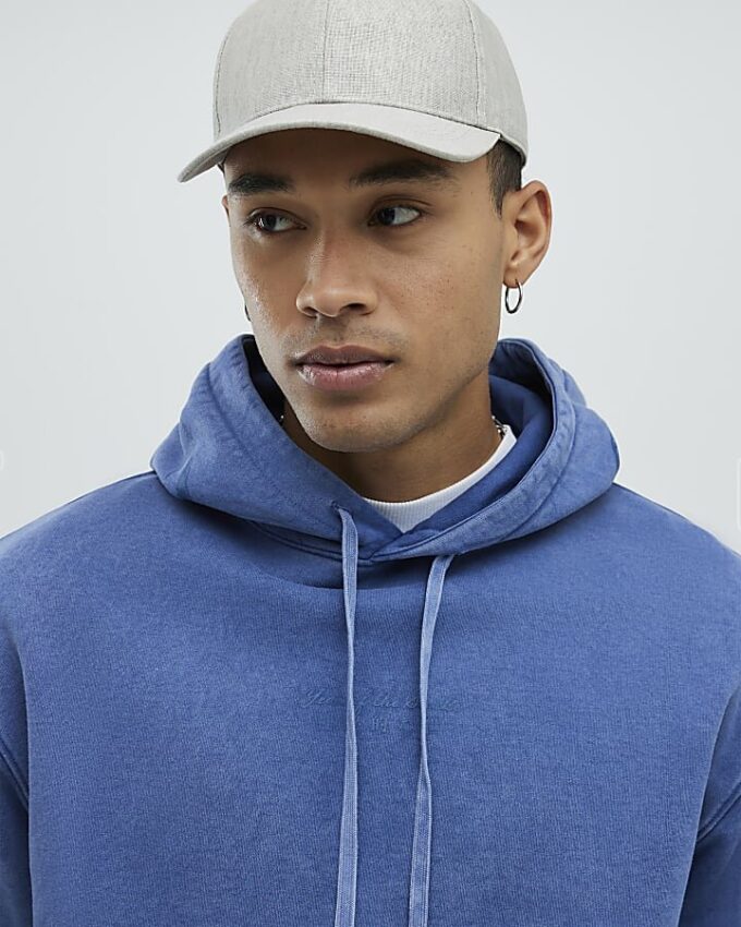 Blå oversized hoodie med japansk orm