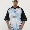 Blå oversized mesh-polotröja