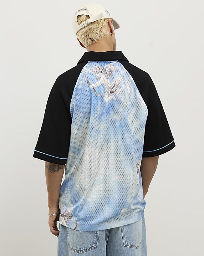 Blå oversized mesh-polotröja