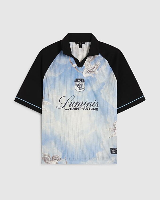 Blå oversized mesh-polotröja