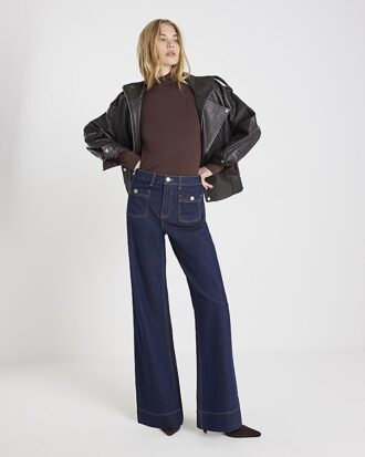 Blå Palazzo-jeans med hög midja och framfickor
