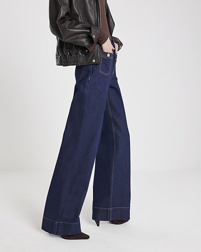 Blå Palazzo-jeans med hög midja och framfickor Blå Palazzo-jeans med hög midja och framfickor