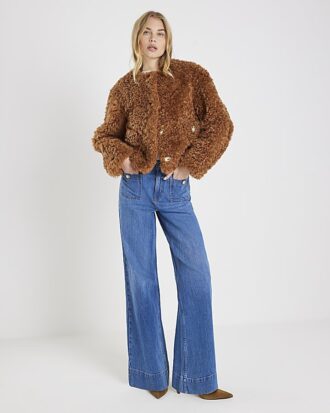Blå Palazzo-jeans med hög midja och framfickor