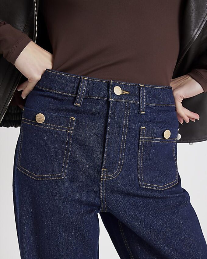 Blå Palazzo-jeans med hög midja och framfickor Blå Palazzo-jeans med hög midja och framfickor