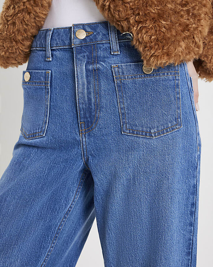 Blå Palazzo-jeans med hög midja och framfickor Blå Palazzo-jeans med hög midja och framfickor