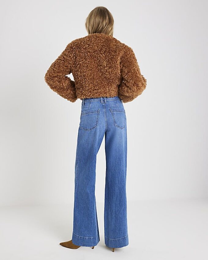 Blå Palazzo-jeans med hög midja och framfickor Blå Palazzo-jeans med hög midja och framfickor