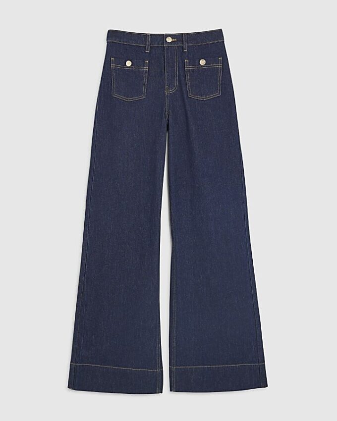 Blå Palazzo-jeans med hög midja och framfickor Blå Palazzo-jeans med hög midja och framfickor