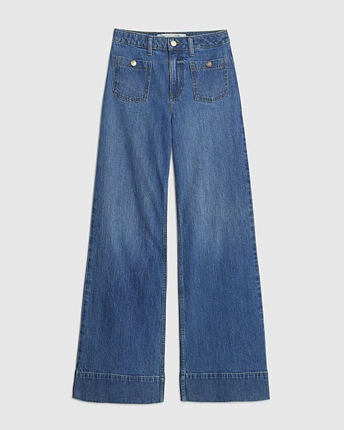 Blå Palazzo-jeans med hög midja och framfickor Blå Palazzo-jeans med hög midja och framfickor