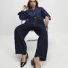 Blå pull-on-jeans med utsvängda ben