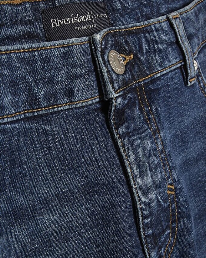 Blå raka tvättade jeans Blå raka tvättade jeans