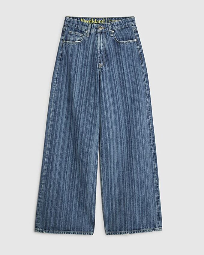Blå randiga jeans med vida ben Blå randiga jeans med vida ben