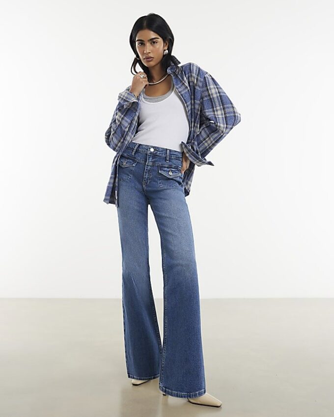 Blå Relaxed Flare Jeans