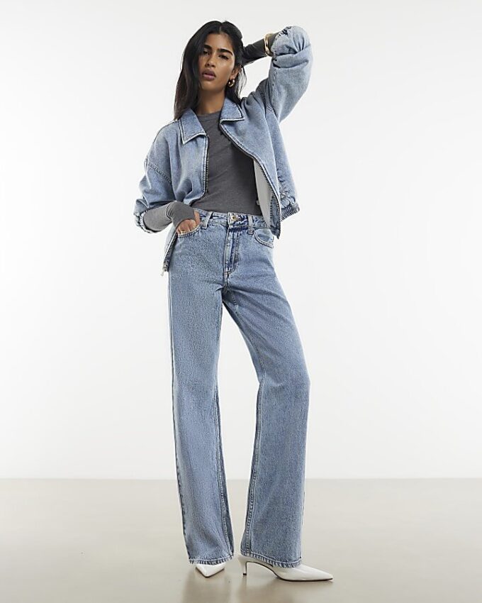 Blå Relaxed Straight Jeans