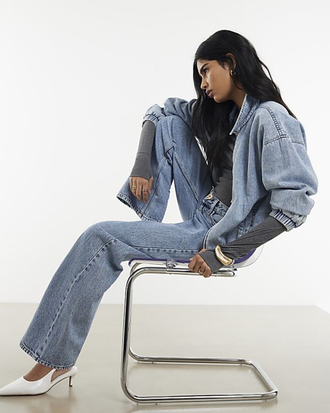 Blå Relaxed Straight Jeans
