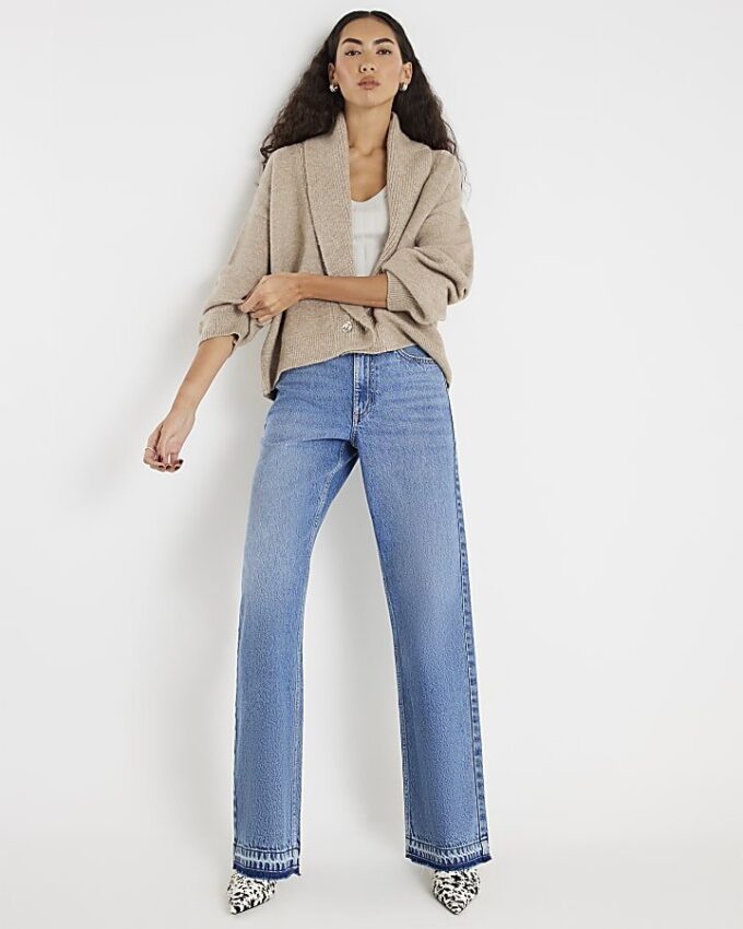 Blå Relaxed Straight Jeans