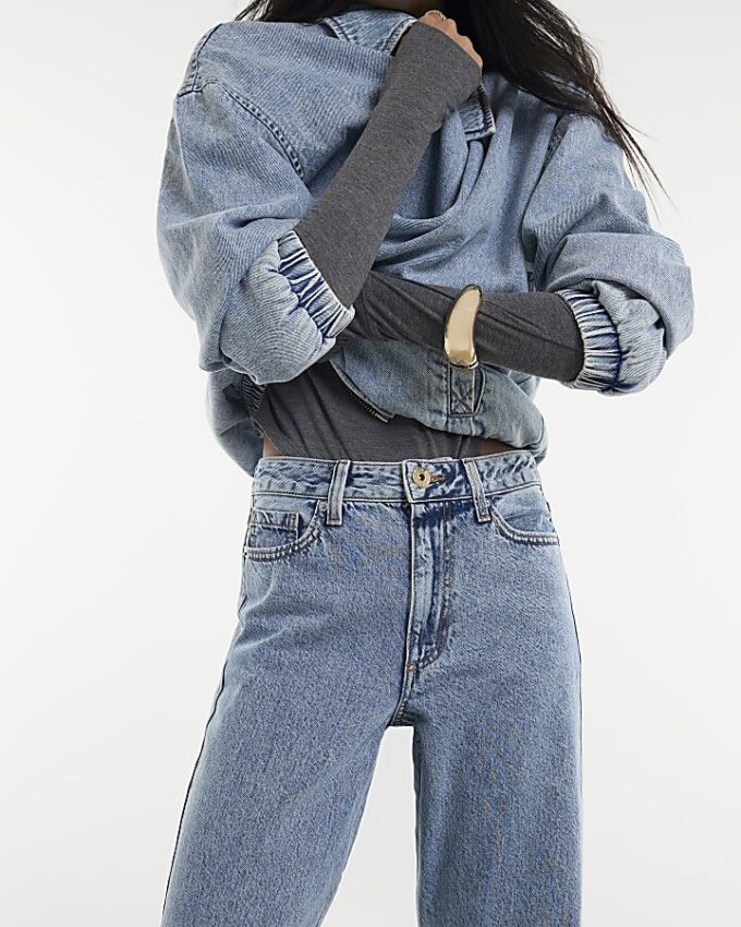Blå Relaxed Straight Jeans