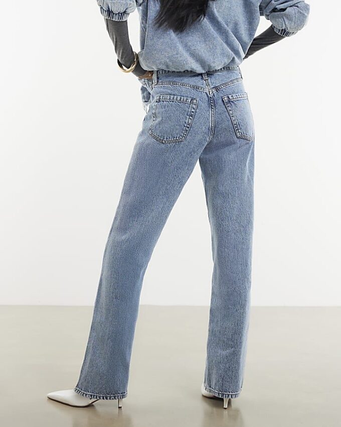 Blå Relaxed Straight Jeans