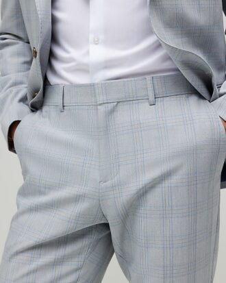 Blå slim fit-byxor med rutmönster