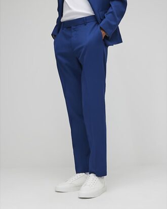 Blå slim fit-kostymbyxor med struktur