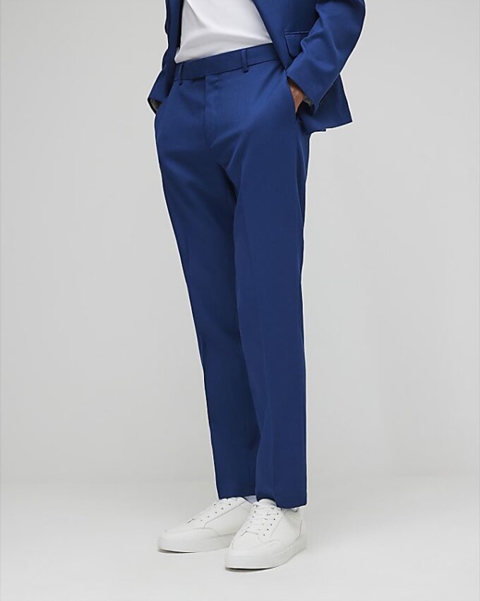 Blå slim fit-kostymbyxor med struktur