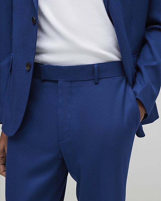 Blå slim fit-kostymbyxor med struktur