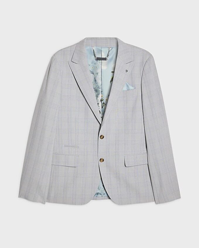 Blå slim fit-kostymjacka med rutmönster Blå slim fit-kostymjacka med rutmönster