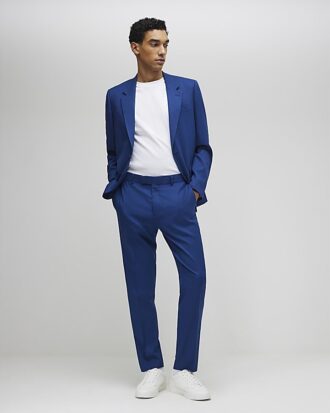 Blå slim fit-kostymjacka med struktur