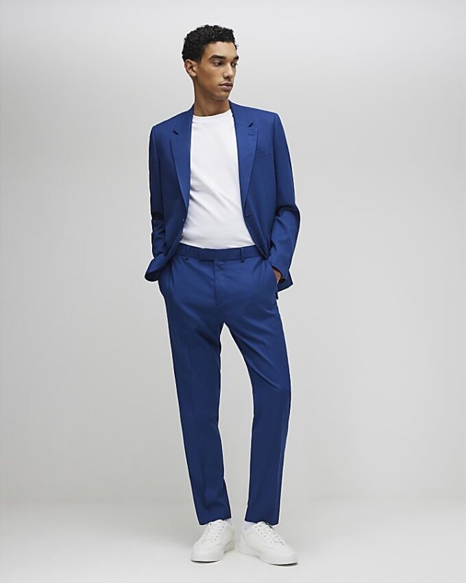 Blå slim fit-kostymjacka med struktur Blå slim fit-kostymjacka med struktur