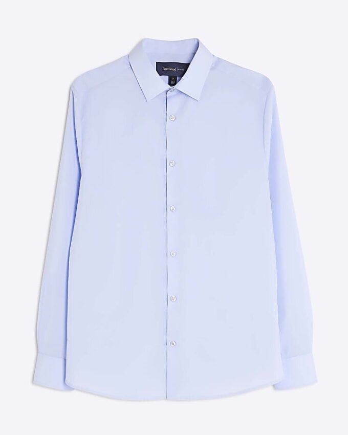 Blå slim fit-skjorta med långa ärmar Blå slim fit-skjorta med långa ärmar