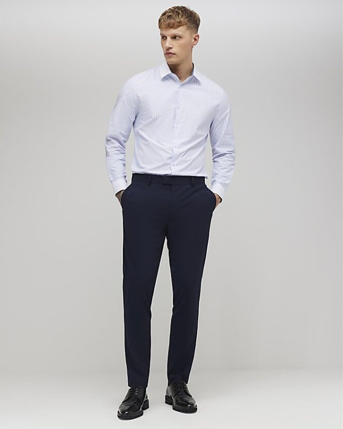 Blå slim fit-skjorta med ränder