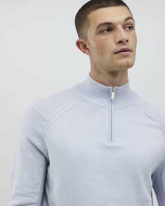 Blå slim fit-tröjor med halv dragkedja