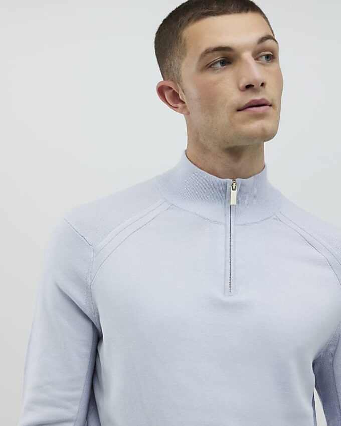 Blå slim fit-tröjor med halv dragkedja