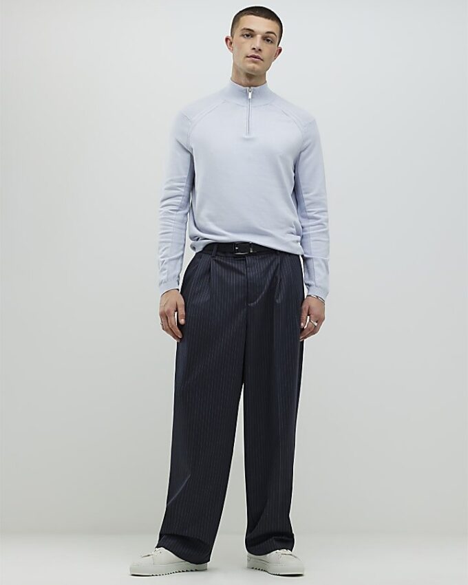 Blå slim fit-tröjor med halv dragkedja