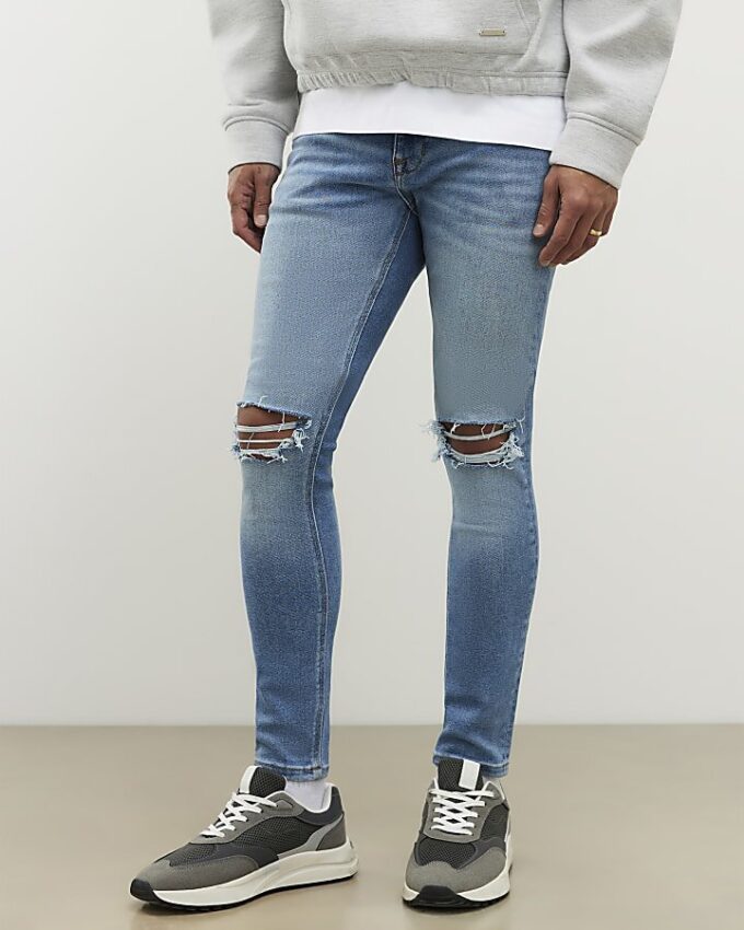 Blå Spray On Rip Jeans Blå Spray On Rip Jeans